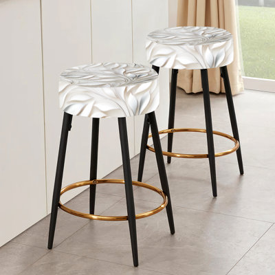Ensemble de 2 tabourets de bar abstraits à motif floral argent et blanc