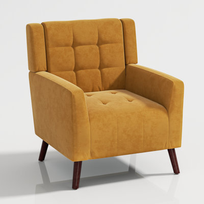 Modern Accent Chair, Upholstered Button Tufted Armchair Single Sofa Reading Chair With Wooden Legs