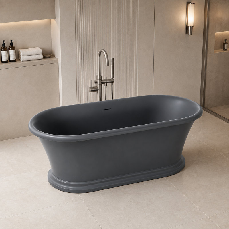 Baignoire de trempage autoportante ovale 61 po avec base en piédestal, Matte Grey