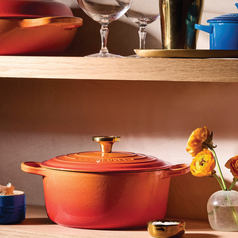 Le Creuset Signature Round Dutch Oven With Crucible Knob, 7.25 Qt. - Flamme Dorée, 4.5 quarts