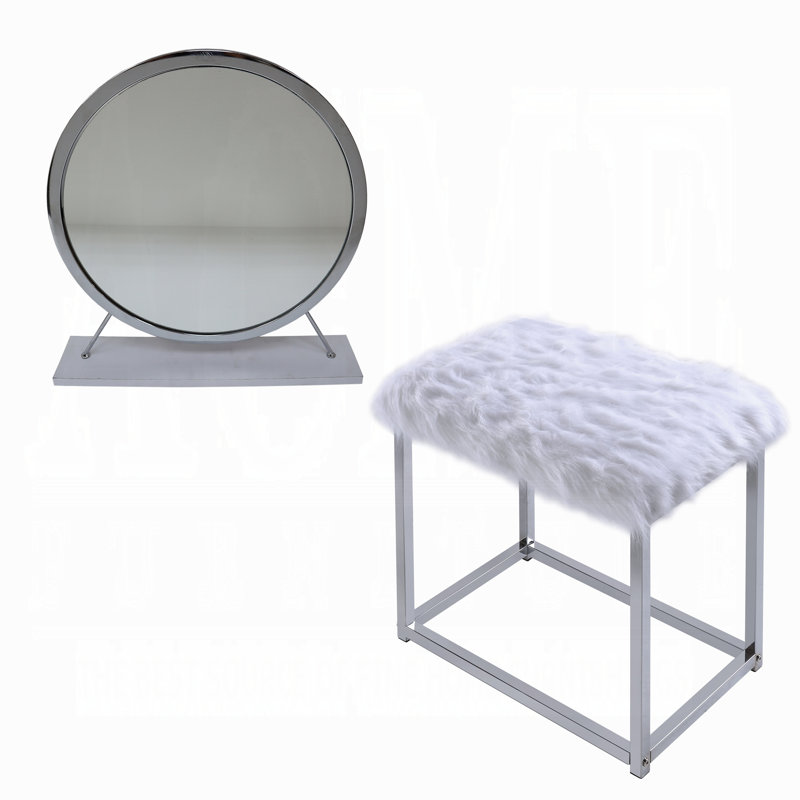 Adao Vanity Mirror & Stool, White/Chrome