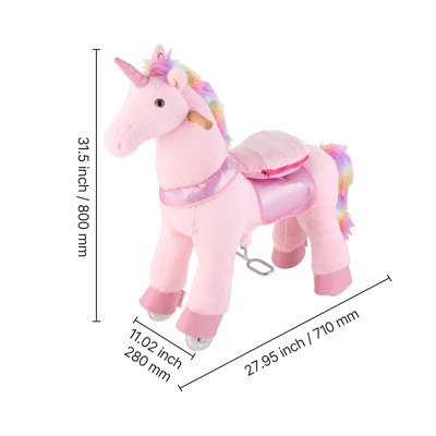 Rouler à cheval, jouets licorne rose pour enfants, sans pile, roues lisses avec anneau d'arrêt anti-roulis, siège surélevé amélioré, poignées, pédales, capacité de charge maximale de 110 lb pour les enfants de 3 à 8 ans