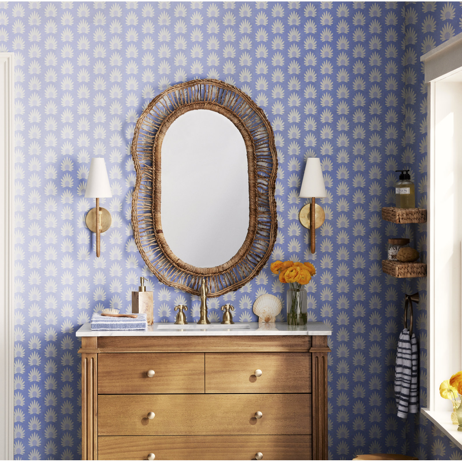 Fleur Peel & Stick Floral Wallpaper, Azure
