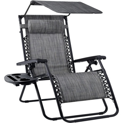 Folding Recliner w/Adjustable Canopy Shade, Headrest, Side Accessory Tray