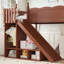 Lit mezzanine simple avec tablettes de rangement et garde-robe, structure en bois massif, glissière amovible, échelles, aucun sommier nécessaire, naturel profond-667965448-667965450