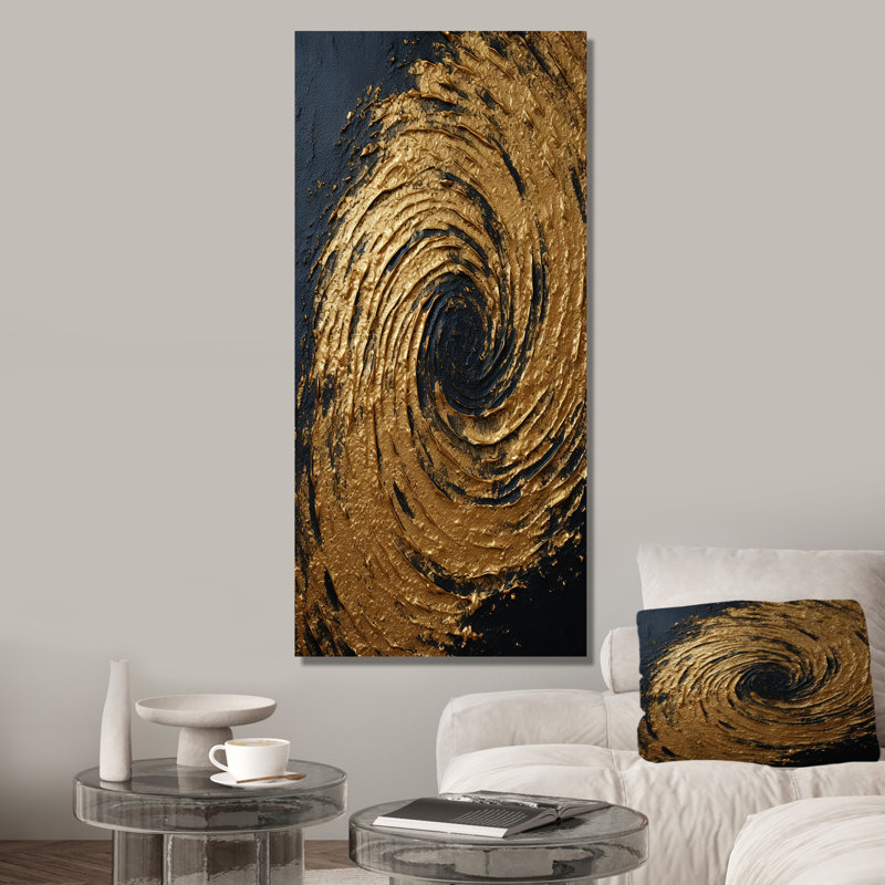 Or et noir abstrait spirale Smph - Art abstrait spirales murales, Black Picture Framed, 40" H x 30" W