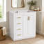 Meuble-lavabo blanc 29,52 po avec cadre en bois massif et portes à fermeture en douceur