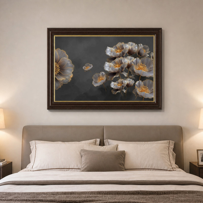Art mural sur toile métallique gris avec centre doré, 12"H x 18"W