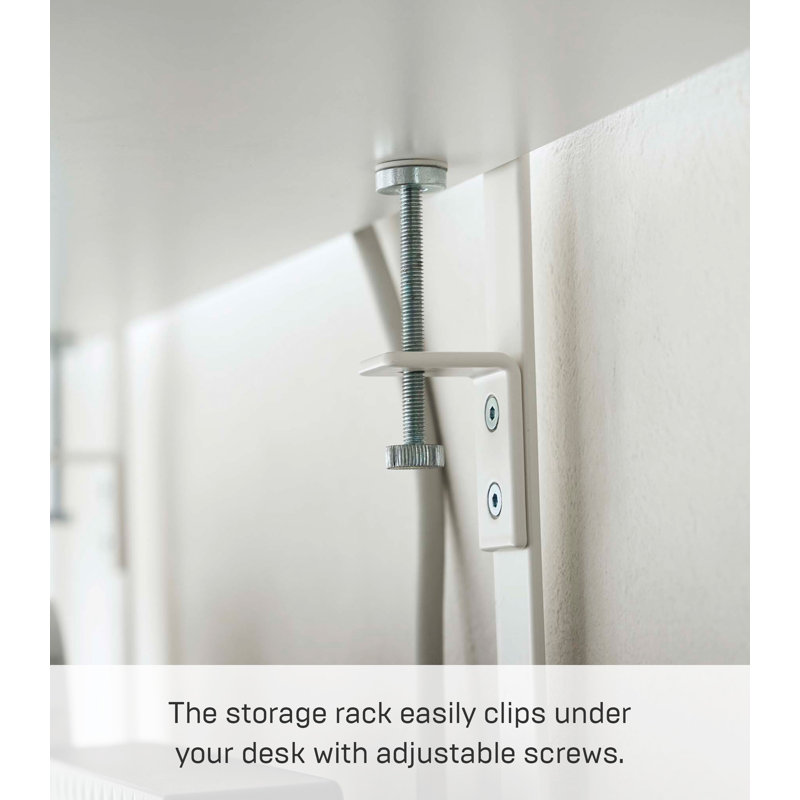 White Metal Under-Desk Cable and Router Storage Rack