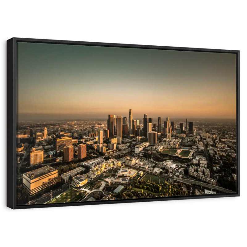 Los Angeles, ciel sépia, Cadre flottant noir, 13 po x 9 po