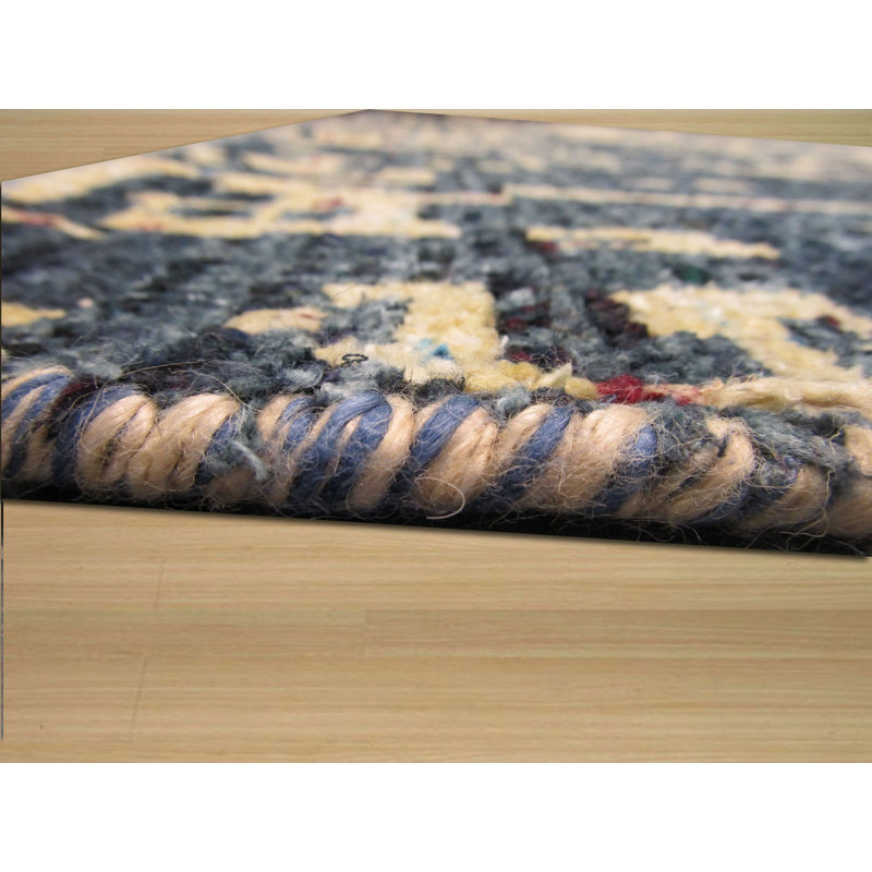 9x12 Blue Hand-Knotted Silk Abstract Cityscape Geometric Modern Contemporary Carpet Rug