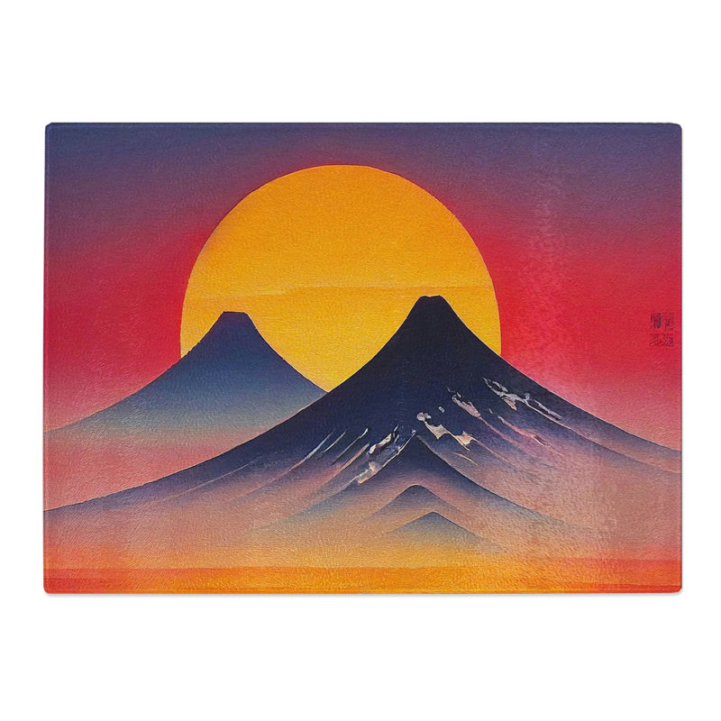 Japanese Sunset Art Painting  Glass Chopping Board