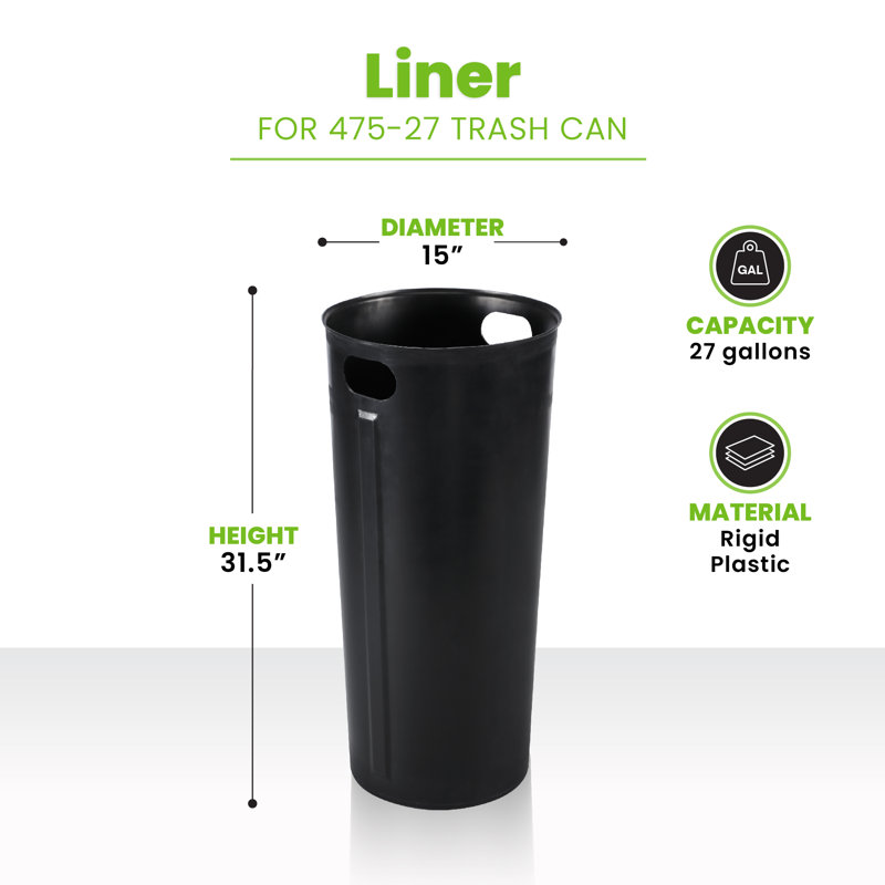 Rigid Plastic Waterproof Round Trash Can Insert Liner with Handles for Indoor Trash Can, 27 Gal