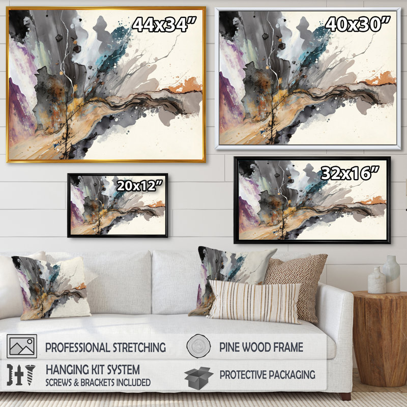 «Jazz Rhythms in Shades of Grey I», reproduction sur toile, H 30 po x l 40 po x P 1,5 po, Cadre flottant noir