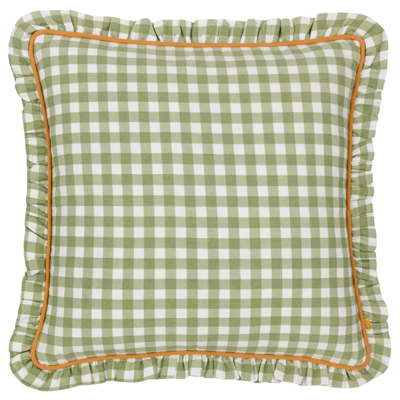 Maude Gingham Cotton Piped Cushion, Green, Pillow Cover Only - No Insert
