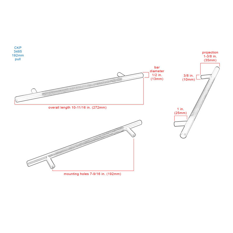 CKP Brand #3485 Origins Collection 7-9/16 In. (192Mm) Knurled Steel Bar Pull, Graphite