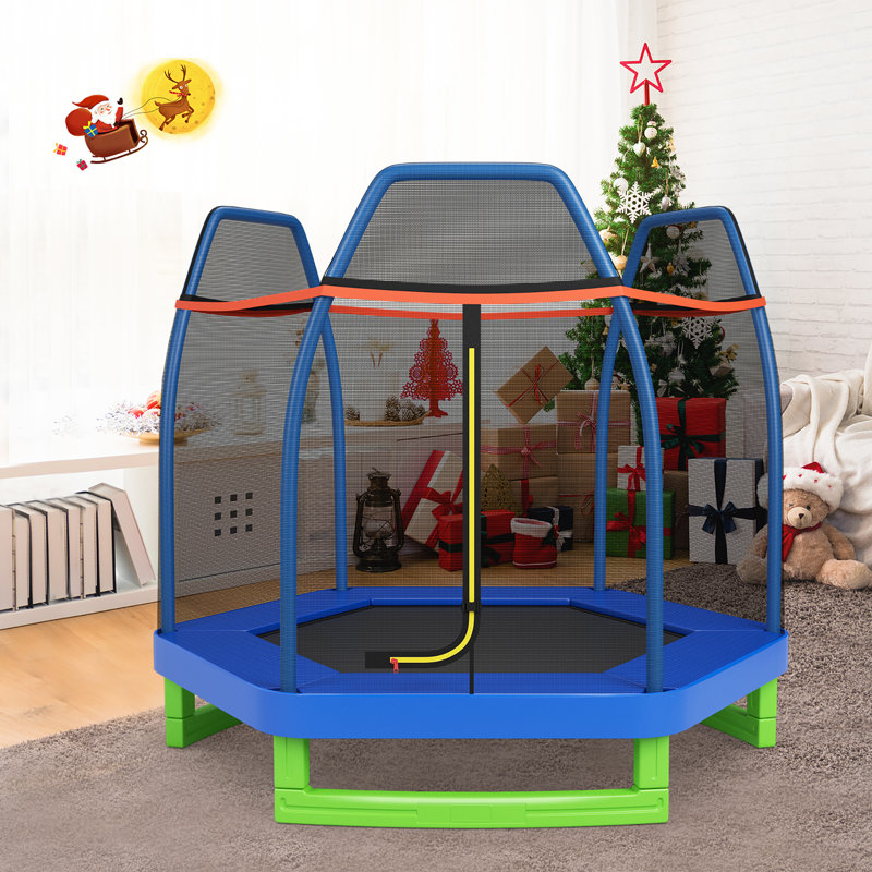 Costway 7' Hexagon Backyard Trampoline with Safety Enclosure Indoor (Wayfair Exclusive), Blue