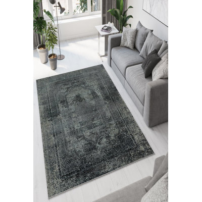 Stylish Dark Grey Area Rug (31.5 x 47.2 inches), 100% Polyester, 650 g/m² | Non-Slip PVC Dot Underside, Antibacterial & Eco-Friendly | Machine Washable, Perfect for Home Decor & High-Traffic Areas