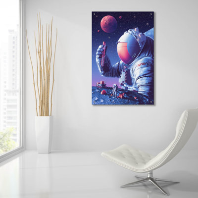 Art mural en verre épique 24 po x 36 po «Moon to Mars»