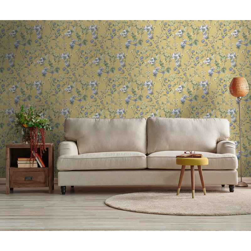 Papier peint floral non tissé jaune, Jaune