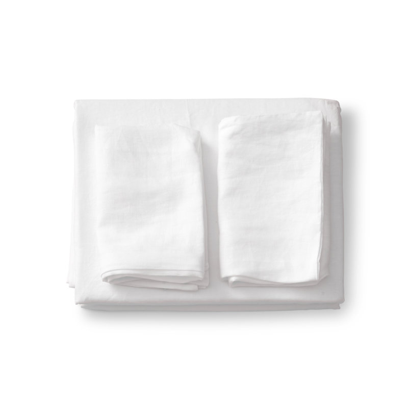 Ensemble de draps en lin, Ensemble de draps pour très grand lit avec 2 taie, Blanc