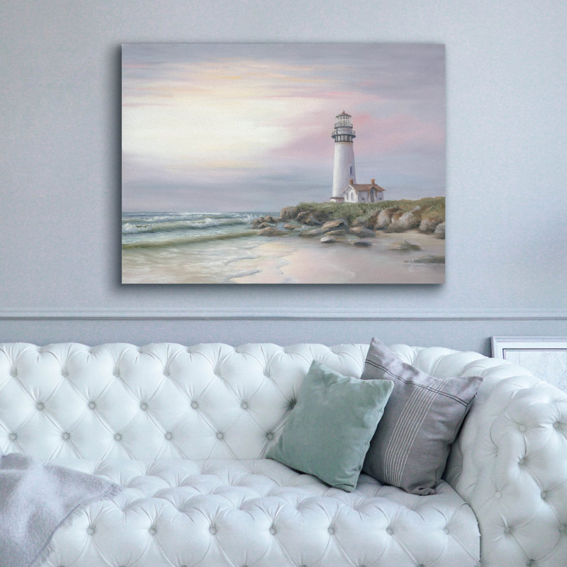  Art mural en toile «Lighthouse At Sunset» par Georgia Janisse, 54 po x 40 po