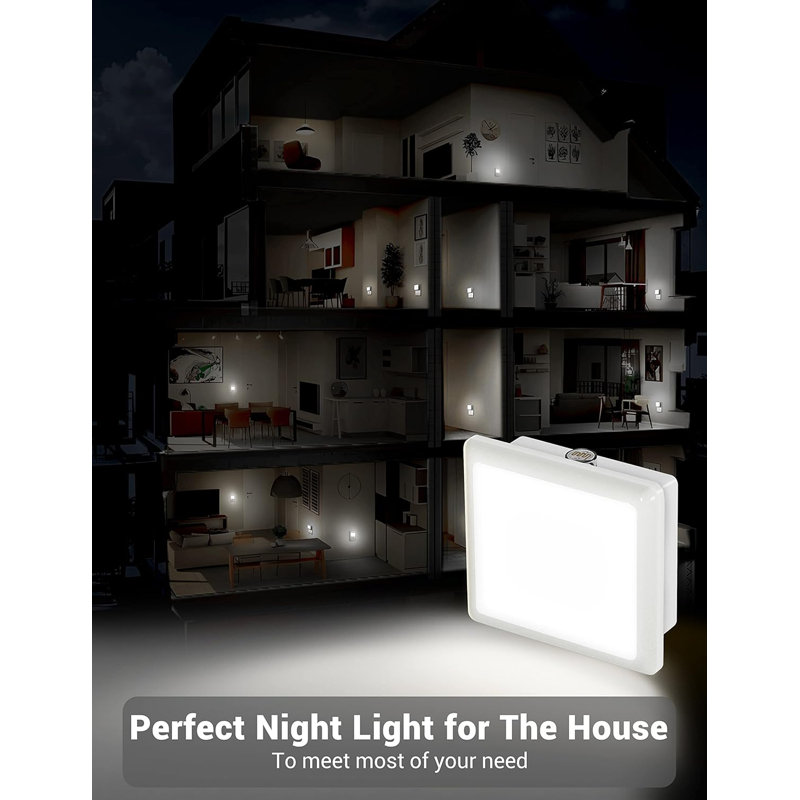Basic White Square Night Light With 5000K Cool White And Auto Dusk To Dawn