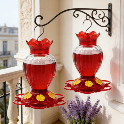 Ensemble de mangeoires pour colibris de 2, capacité de 20 onces avec abeilles et douves de fourmis, bouche large pour un remplissage facile et base en deux parties pour un nettoyage rapide, mangeoires en plastique pour l'extérieur