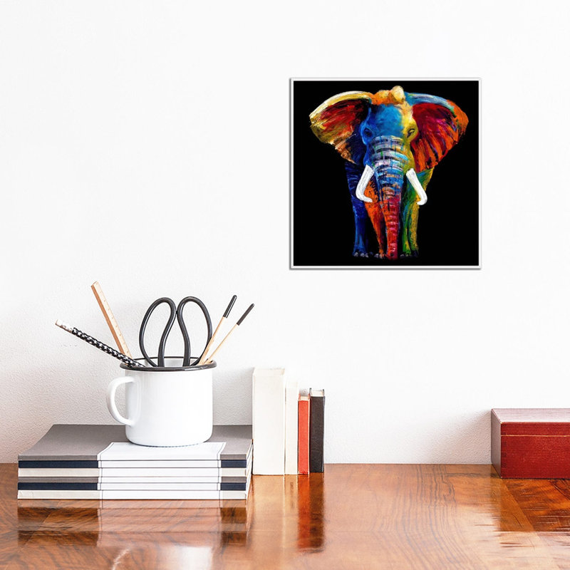 «The Great Elephant», reproduction sur toile, H 12 po x l 12 po x P 1,5 po, Toile avec cadre blanc, Pas de tapis