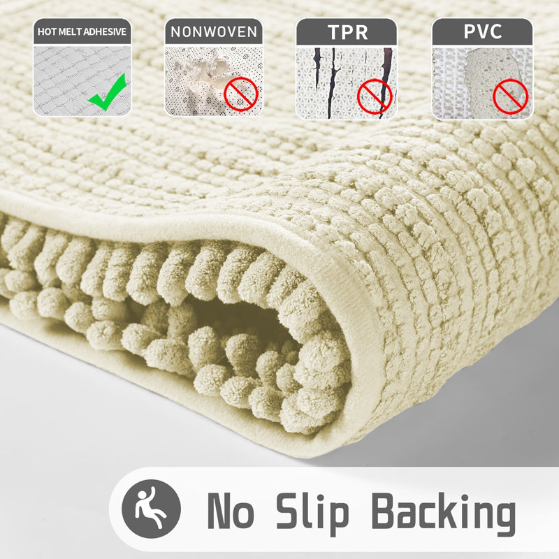 Chenille Non-Slip Non-Slip Bath Mat, Cream, 80cm L x 50cm W