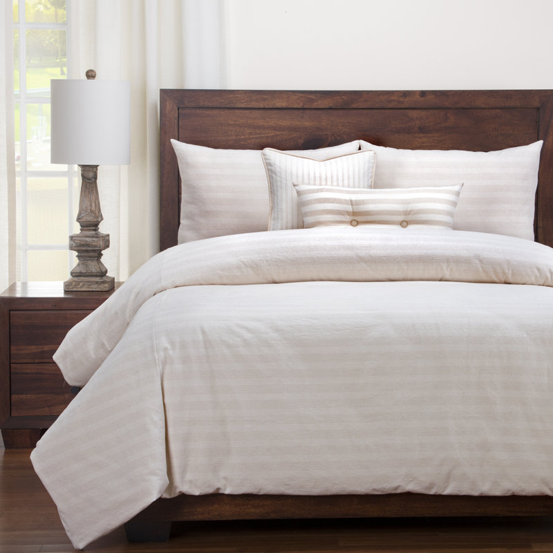Homestead Farmhouse / Country Cotton Blend Striped Duvet Cover & Insert, Queen Duvet Cover + 5 Additional Pieces, Cream/Tan