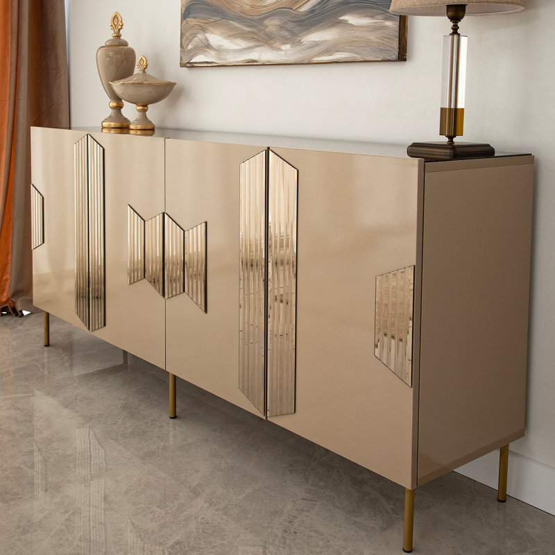 Console élégante, bronze et or, 70,9 po x 31,5 po x 15,7 po | 100% panneau de fibres à densité moyenne, épaisseur: 0,7 pouce | Design moderne et glamour, parfait pour le vestibule ou le salon, décorations géométriques élégantes, finition de haute qualité