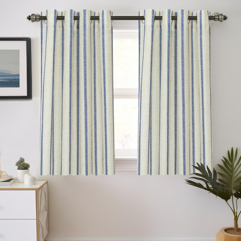 Blackout Curtain Pair, 52" W x 54" L, Navy Stripe/Light Linen