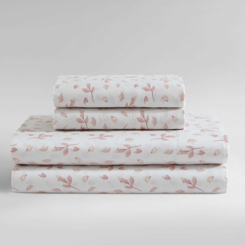 Calvin Klein Printed Sateen Cotton Sheet Set, King Sheet Set with 2 Pillowcases, Solid Pink