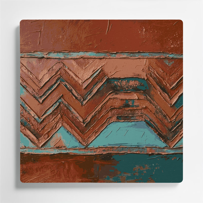Art mural en métal brun brun à motif sud-ouest à chevrons Navajo, H 12 po x l 12 po