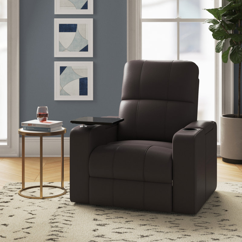 Vannatta Faux Leather Power Recliner, Brown Leather Match