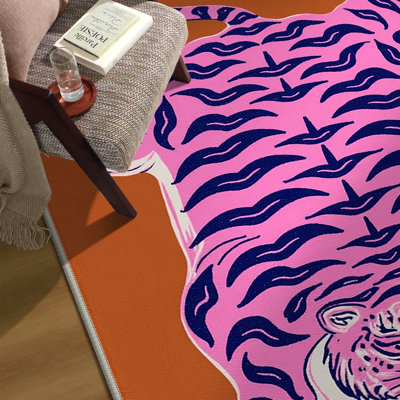 Tapis orange / rose à motif antidérapant Kai Sunset Jungle