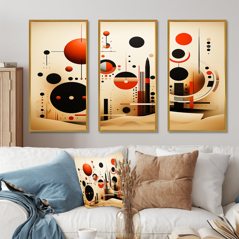 «Echoing Ellipse Beige», art mural géométrique, Cadre flottant doré, H 28 po x l 36 po x P 1 po