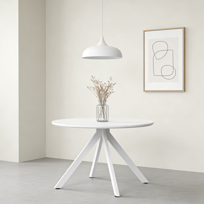 47.2" Solid Wood Round Dining Kitchen Table For 4-6 People With Intersecting Pedestal Base, White, White