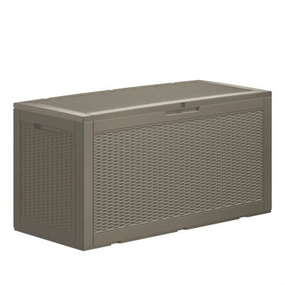 Decksplore 100 Gallons Water Resistant Resin Lockable Deck Box（Rattan weave style）