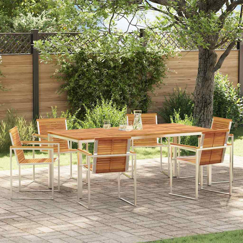 6 - Person Wood Patio Dining Set with Rectangular Table, 75cm H x 200cm W x 90cm D