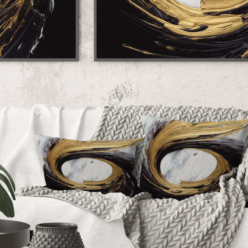 Golden Wave Reflections IV - Abstract Printed Throw Pillow