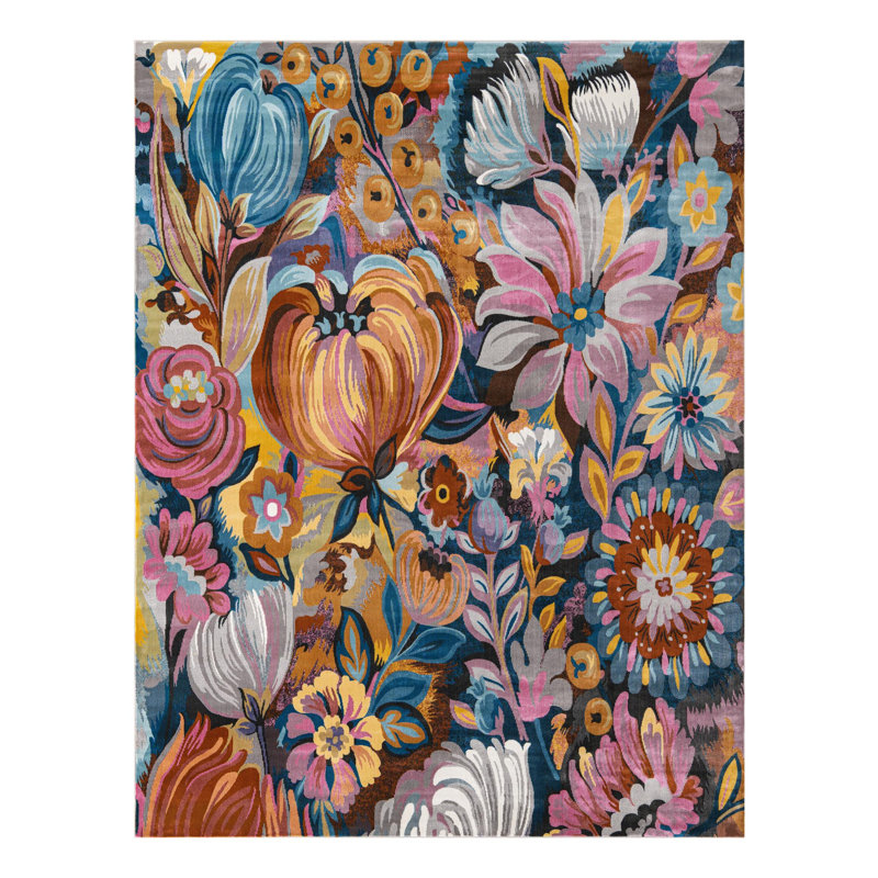 Tapis bleu / orange / rose Clydine, Rectangle 7 pi 10 po x 10 pi