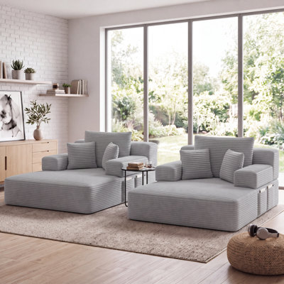 2 - Piece Oversized Chaise Lounge, Coduroy Indoor Lounge Chair With Side Pockets - No Assembly Required