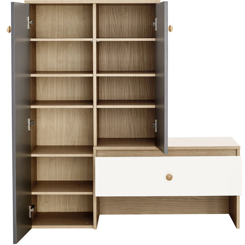 21 rangements de chaussures avec banc, spacieux pour le couloir - tablettes réglables, banc moderne, blanc et gris et 12 paires