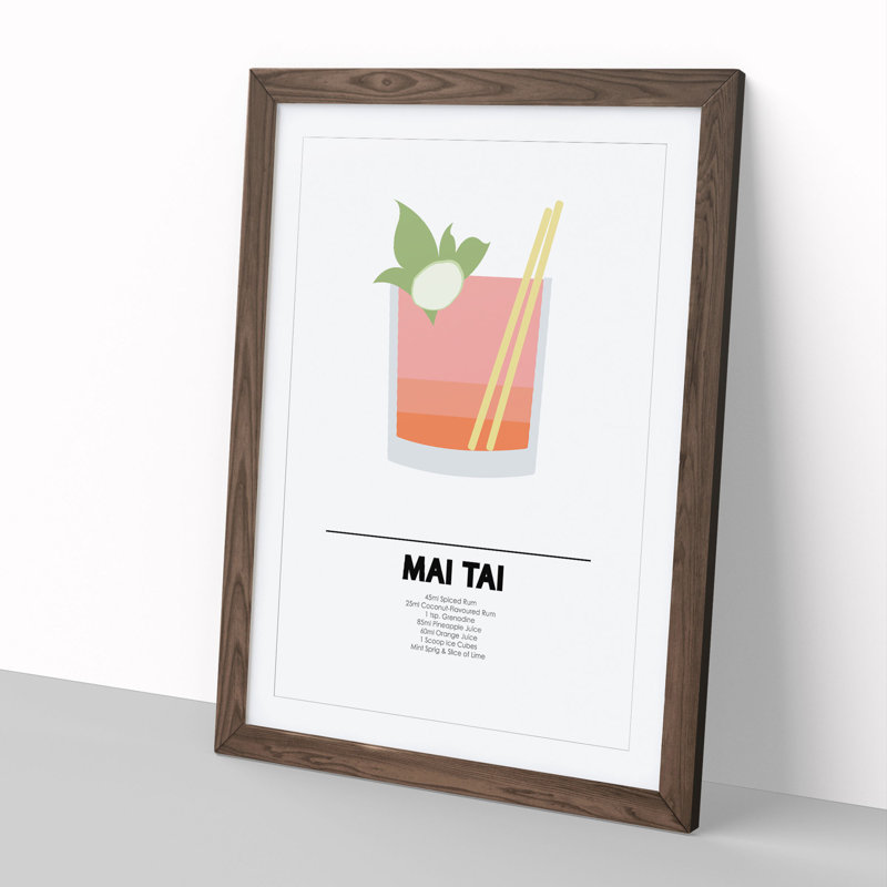 Mai Tai Cocktail - Picture Frame Graphic Art, 48cm H x 36cm W x 2cm D, Walnut Framed