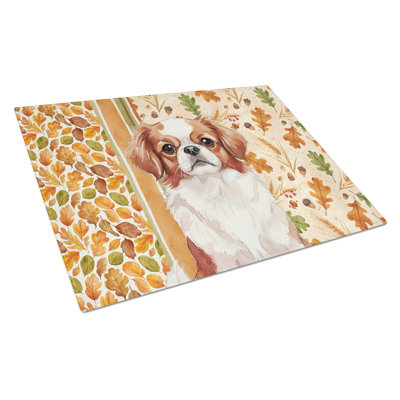 Red and White Japanese Chin Heirloom Fall Glass Cutting Board