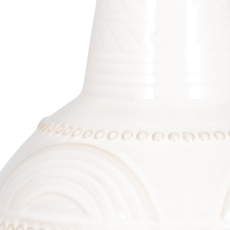 Chinyere Stoneware and Ceramic Table Lamp with Metal Accents and Fabric Shade, White