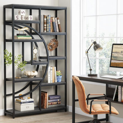Étagère de coin 68,89 pouces à 5 niveaux de style rustique brun et noir avec 9 tablettes ouvertes pour le rangement organisé