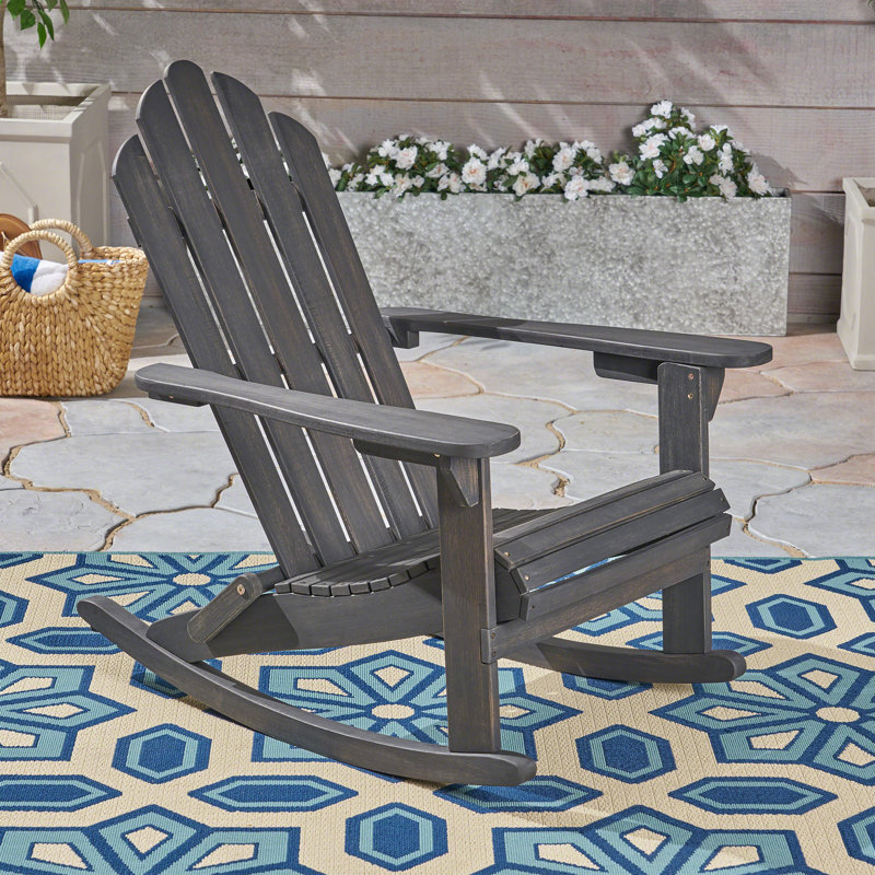 Chaise berçante en bois massif Mobley, Gris foncé